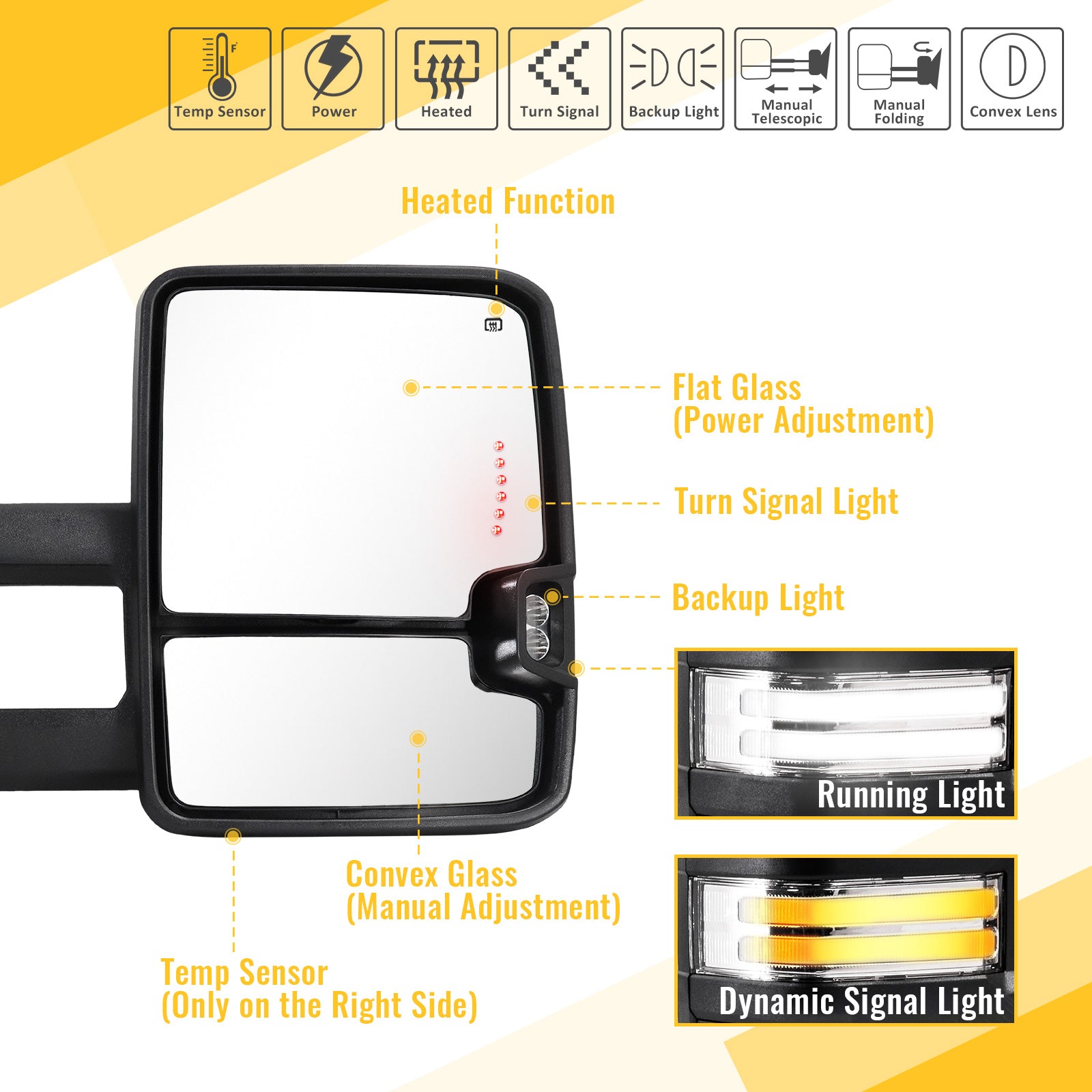 Custom Extendable Telescopic Towing Mirror for 2014 - 2019 CHEVY Silverado GMC Sierra etc.