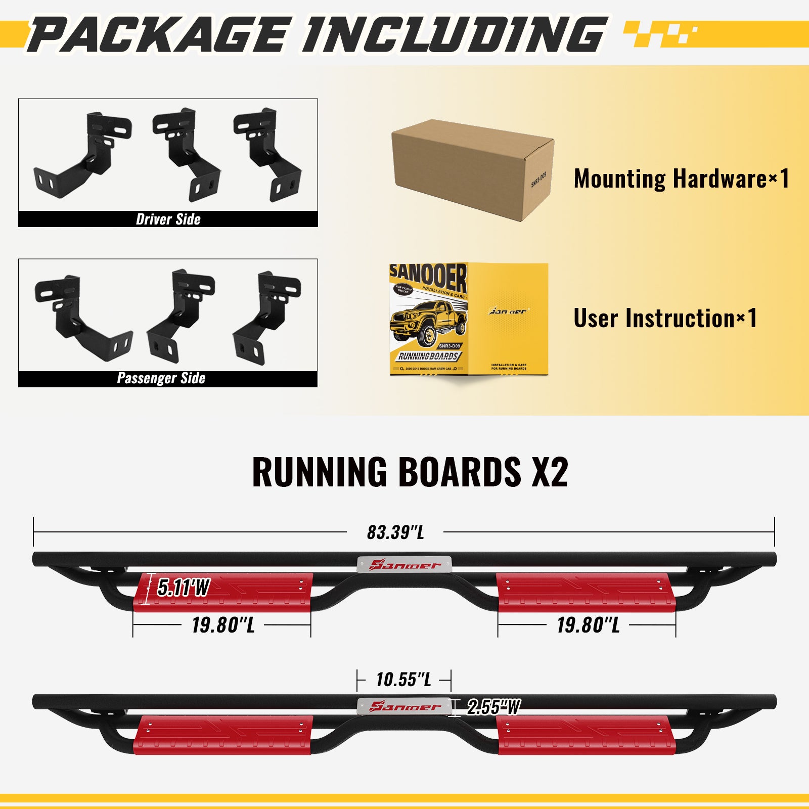 New Gen Running Boards for 2009-2018 RAM 1500 2500 3500 Crew Cab