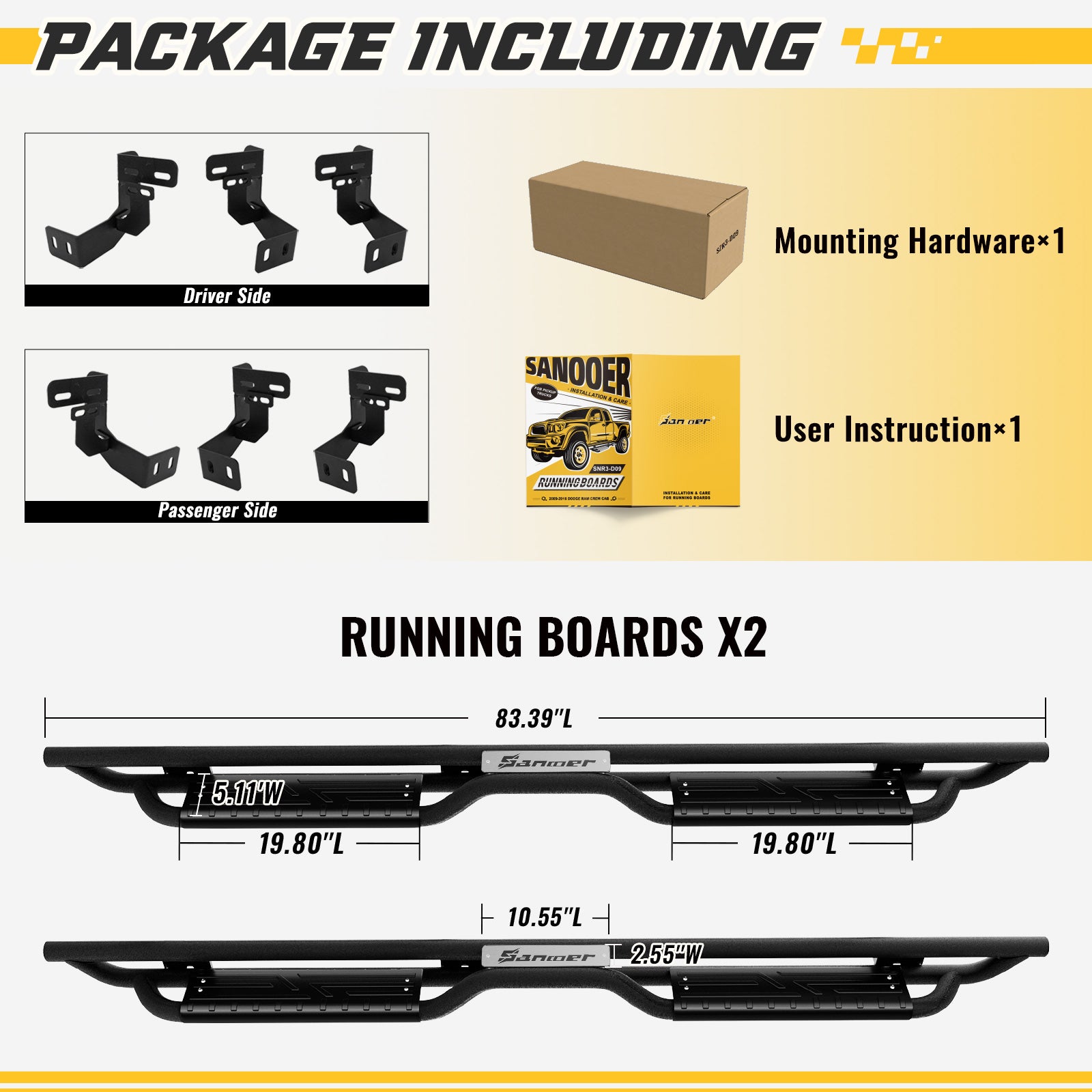 New Gen Running Boards for 2009-2018 RAM 1500 2500 3500 Crew Cab