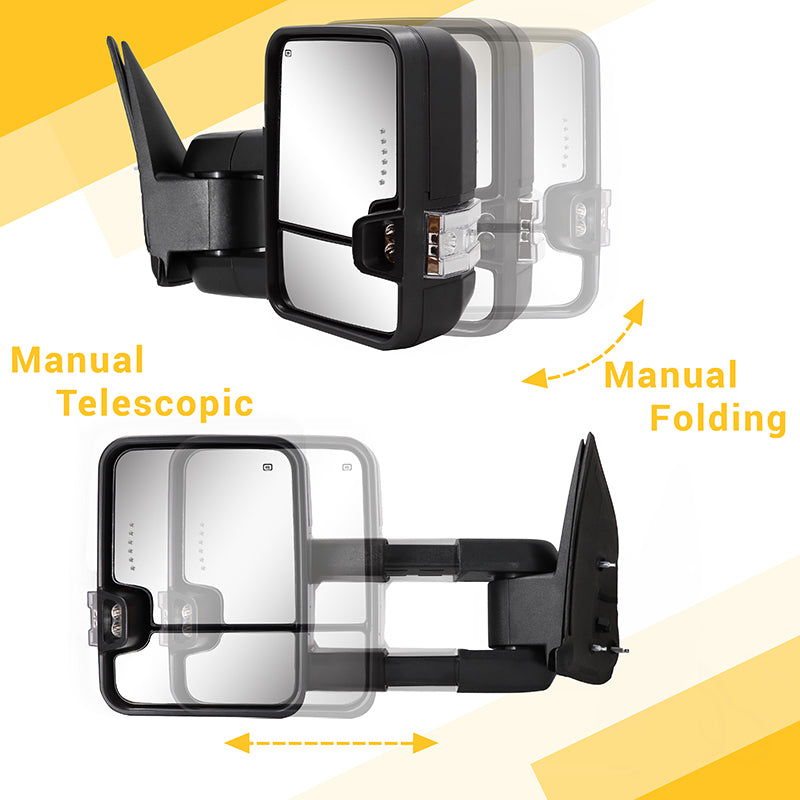 Custom Extendable Telescopic Towing Mirror for 2007 New body - 2013 Chevy Silverado GMC Sierra etc