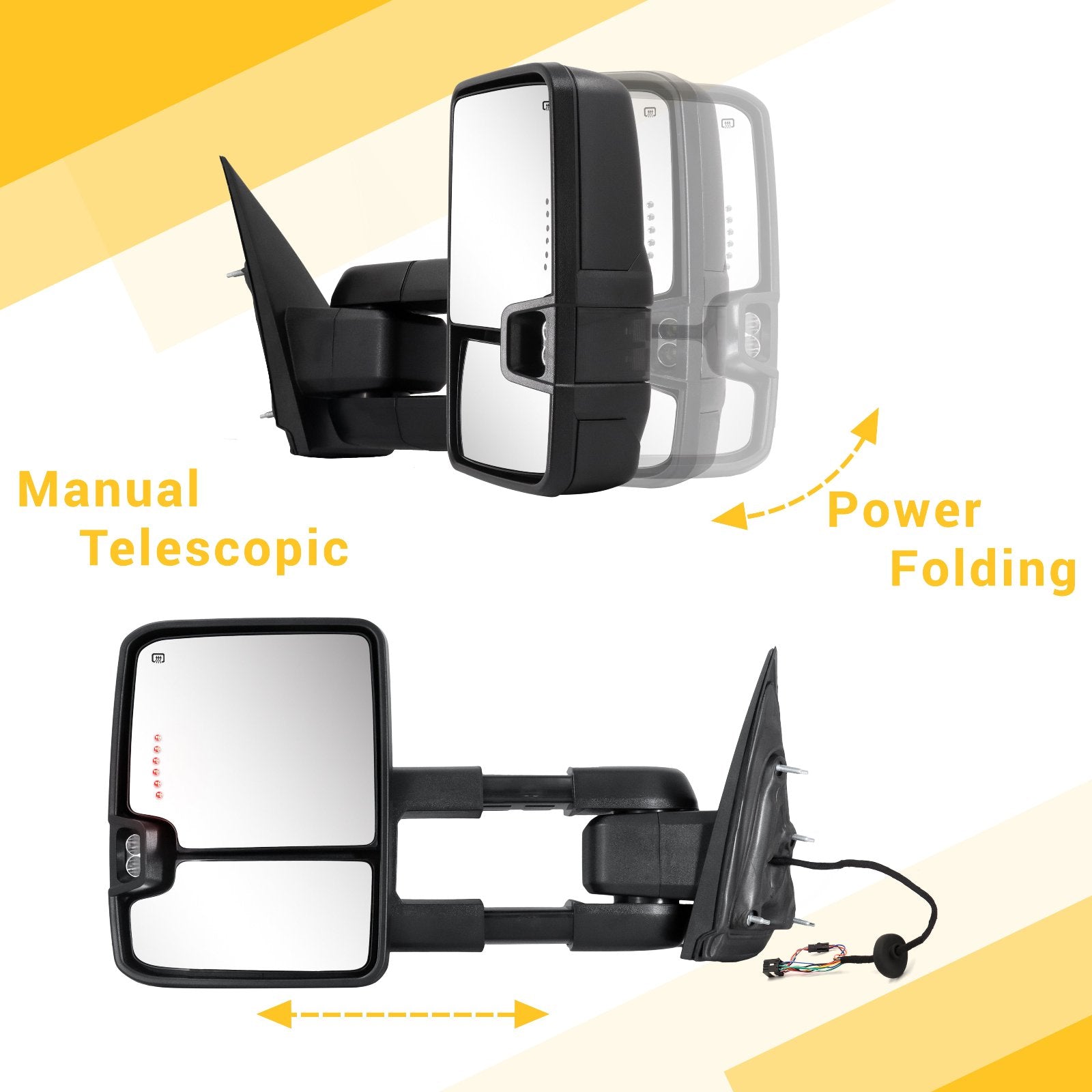 Custom Extendable Telescopic Towing Mirror for 2014 - 2019 CHEVY Silverado GMC Sierra etc.