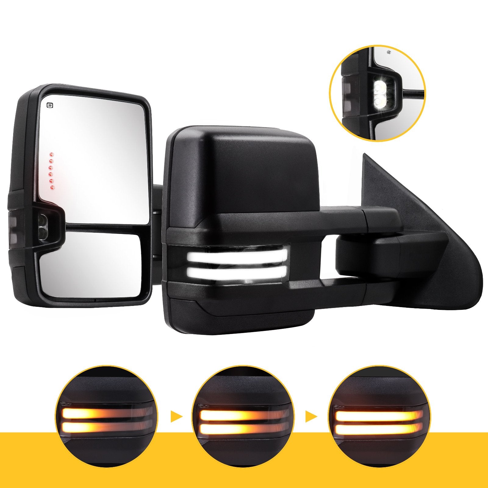 Extendable Telescopic 2014-2019 Towing Mirrors for Silverado 1500 2500 HD 3500 HD Multifunction Pair Set