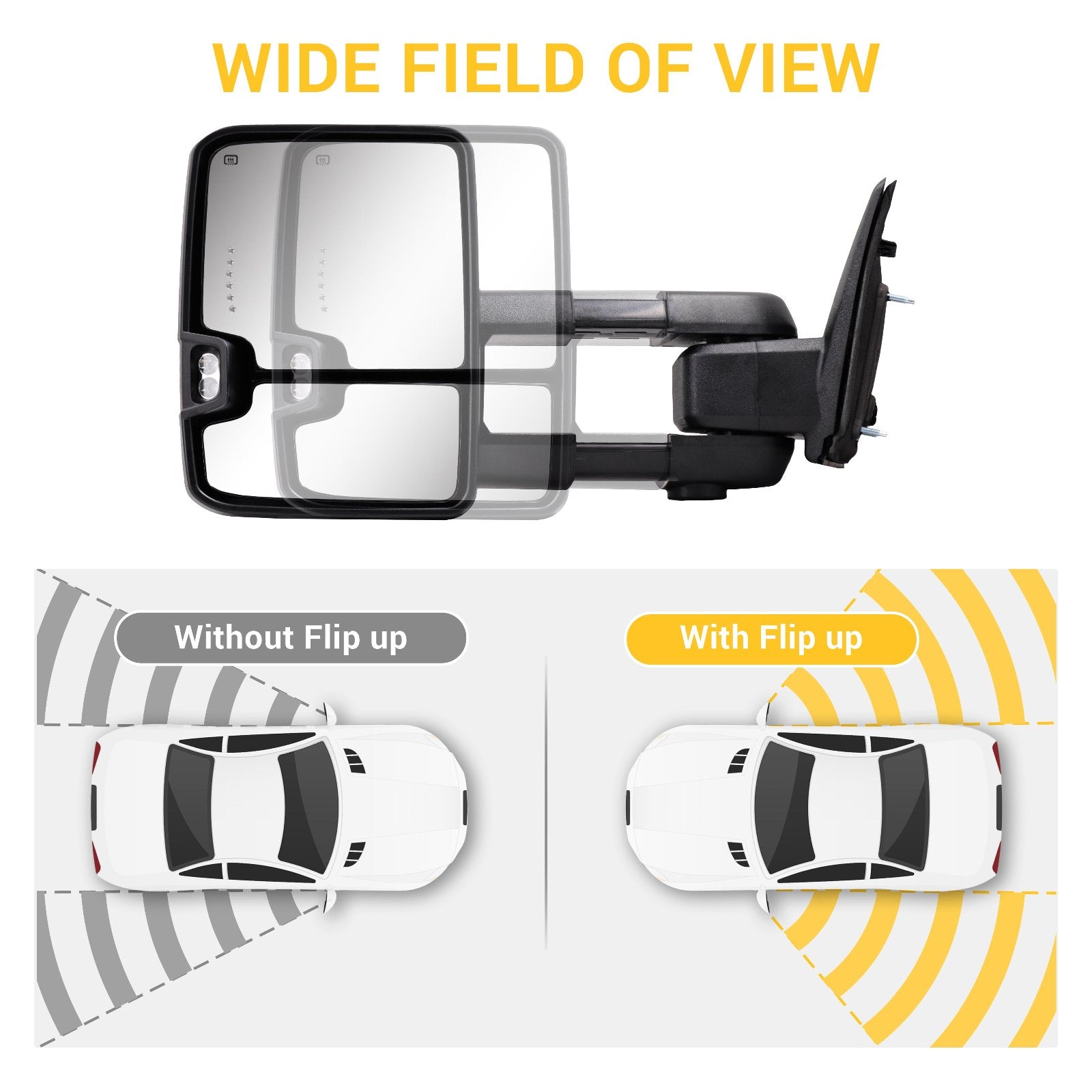 Towing Mirrors for 2009-2018 Dodge Ram 1500 2500 3500 Extendable Telescopic Multifunction