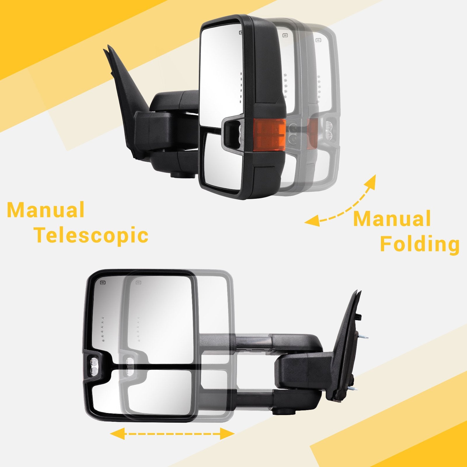 Towing Mirrors for 2009-2018 Dodge Ram 1500 2500 3500 Extendable Telescopic Multifunction