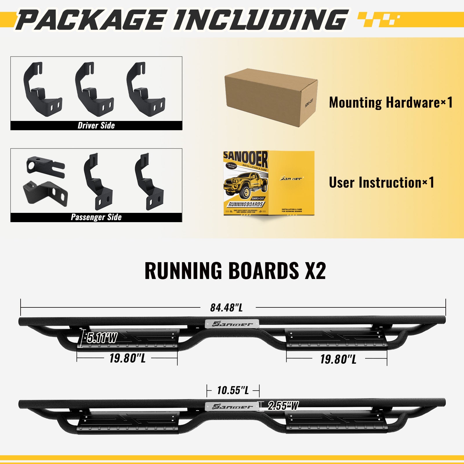 New Gen Running Boards for 2007-2018 Chevy Silverado/Sierra Crew Cab