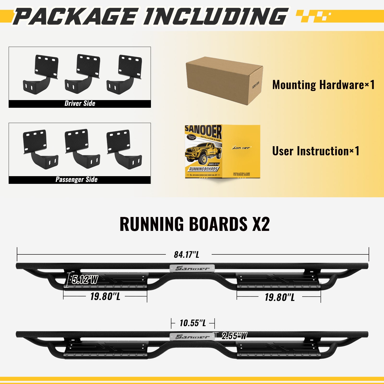 New Gen Running Boards for 2019-2024 RAM 1500 Crew Cab