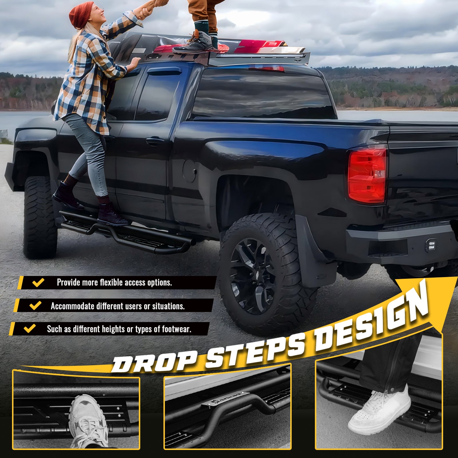 New Gen Running Boards for 2007-2018 Chevy Silverado/Sierra Crew Cab