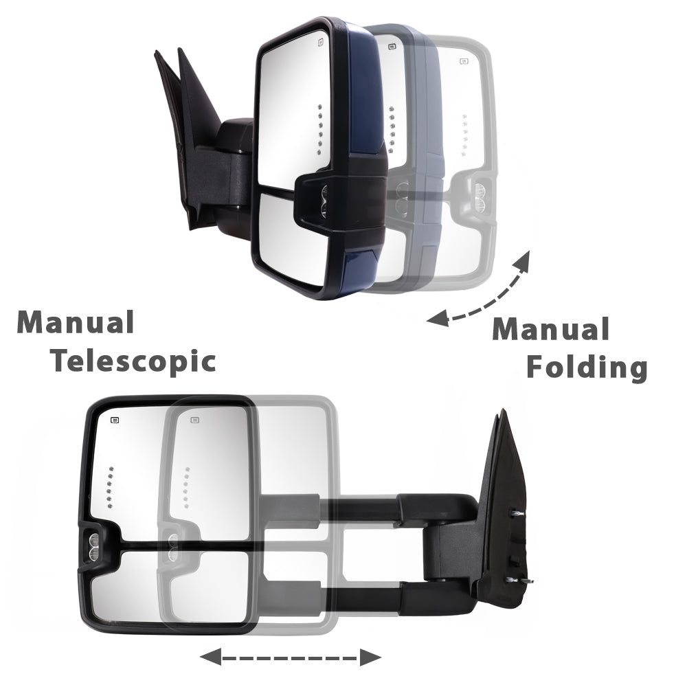 Sanooer-2003-2007-Chevy-Silverado-Suburban-Avalanche-Tahoe-GMC-Sierra-Yukon-Basic-Blue-Painted-Towing-Mirrors-Multifunction-Pair-Set-manual-telescopic-folding