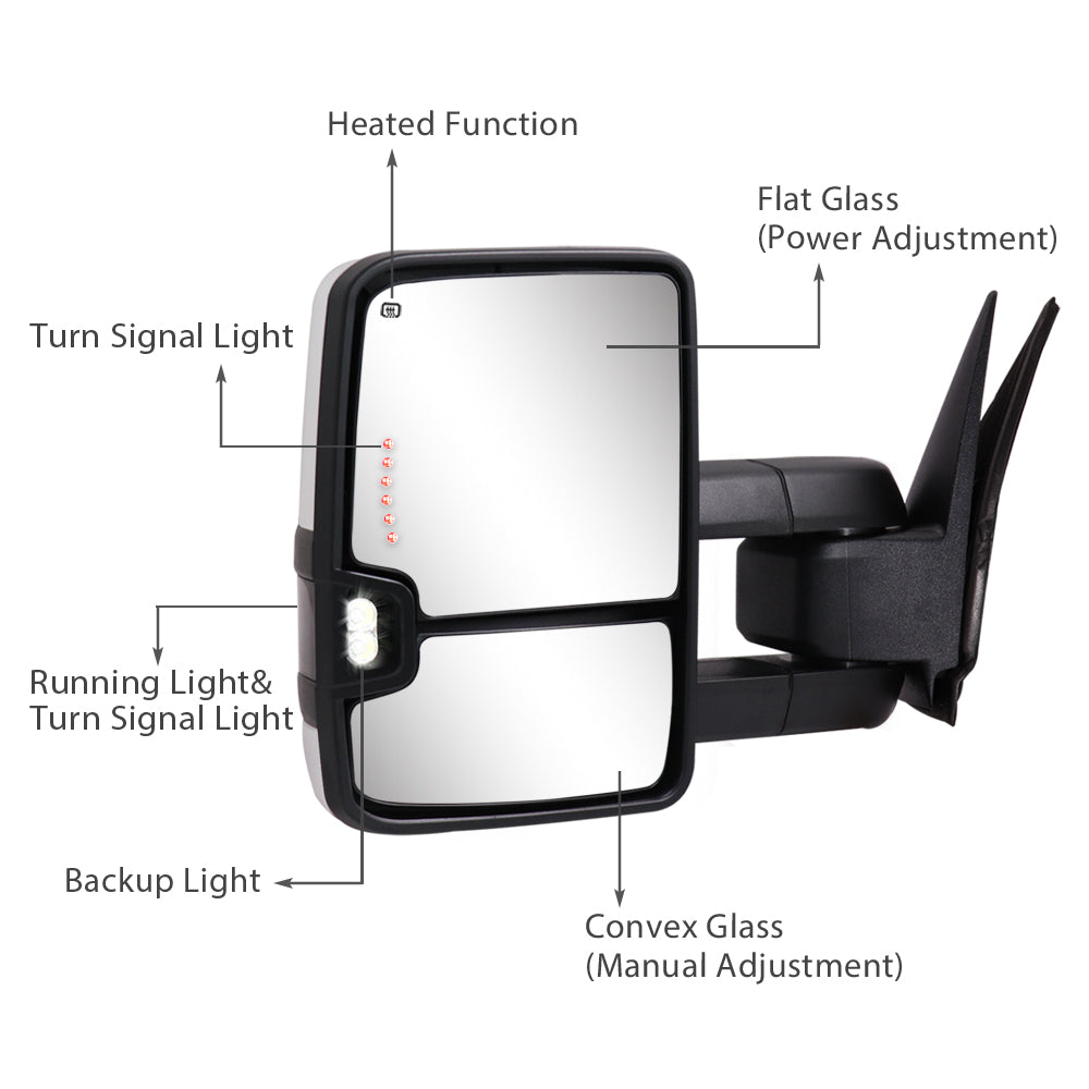 Sanooer-2003-2007-Chevy-Silverado-Suburban-Avalanche-Tahoe-GMC-Sierra-Yukon-Basic-Silver-Painted-Towing-Mirrors-Multifunction-Pair-Set-functions