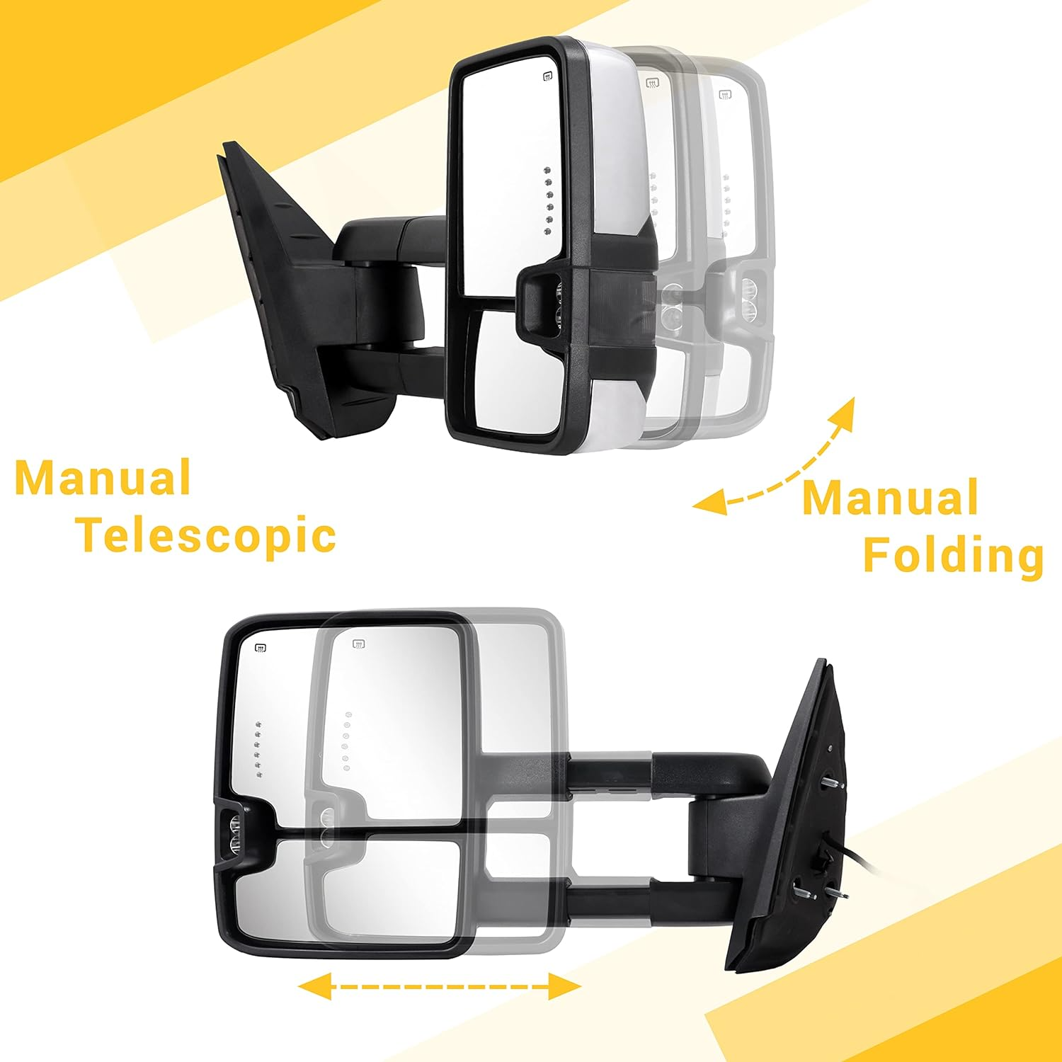 Custom Extendable Telescopic Towing Mirror for 2007 New body - 2013 Chevy Silverado GMC Sierra etc