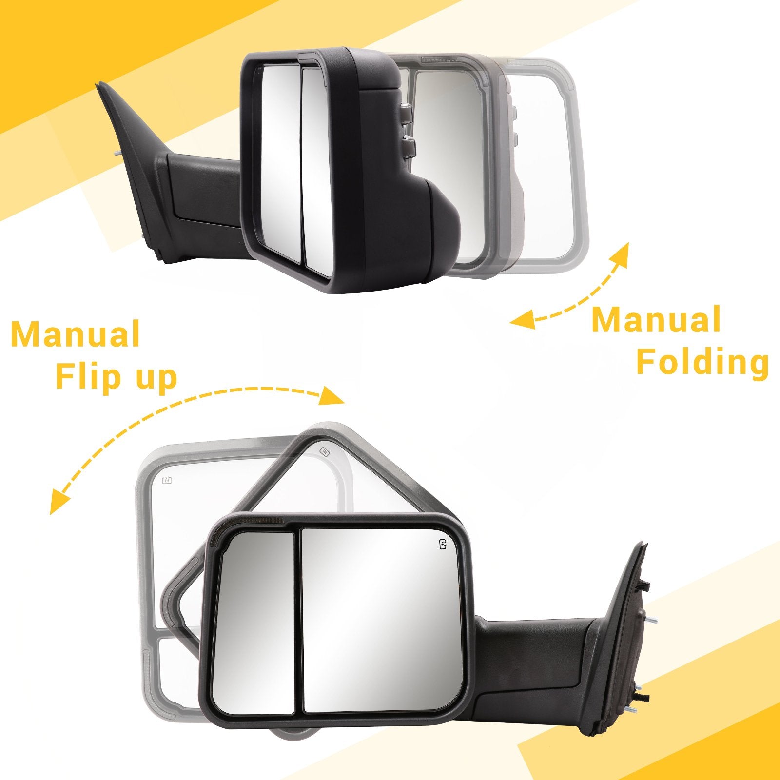 Sanooer-2009-2018-Dodge-RAM-1500-2500-3500-Switchback-Custom-Telescopic-Towing-Mirrors-Pair-85B09-SDB-manual-flip-up-folding