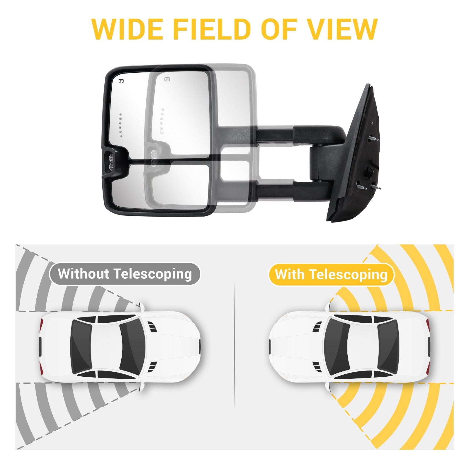 Sanooer-Basic-Towing-Mirror-2007-New-body-2013-Chevy-Silverado-GMC-Sierra-painted-black-PBC-S-telescopic