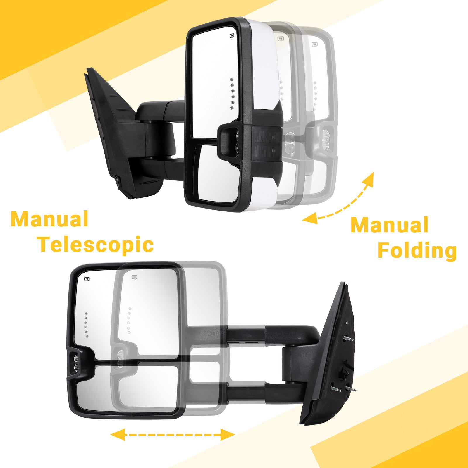 Sanooer-Basic-Towing-Mirror-2007-New-body-2013-Chevy-Silverado-GMC-Sierra-painted-white-manual-telescopic-folding