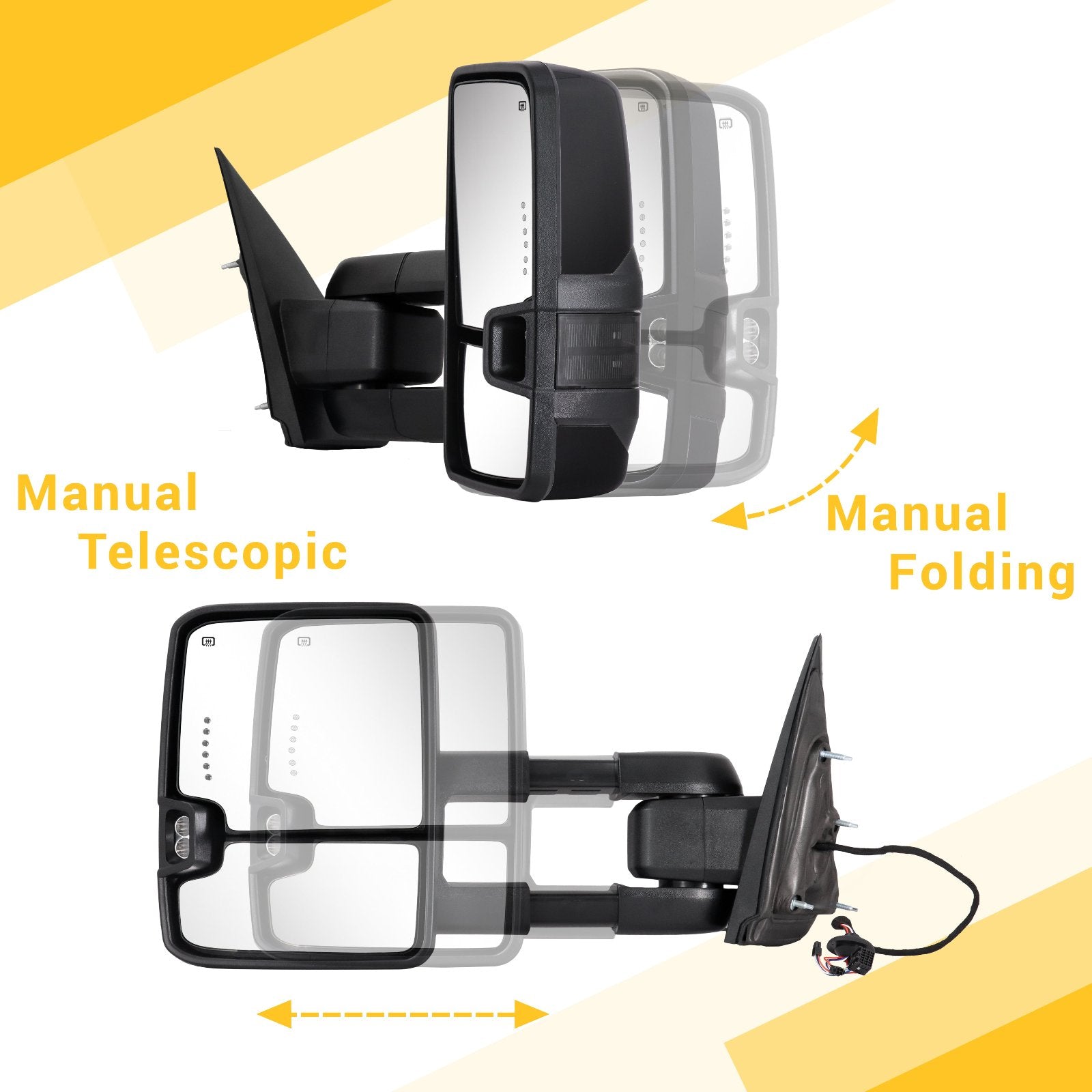 Sanooer-Basic-Towing-Mirror-2014-2018-CHEVY-Silverado-GMC-Sierra-painted-black-manual-telescopic-folding