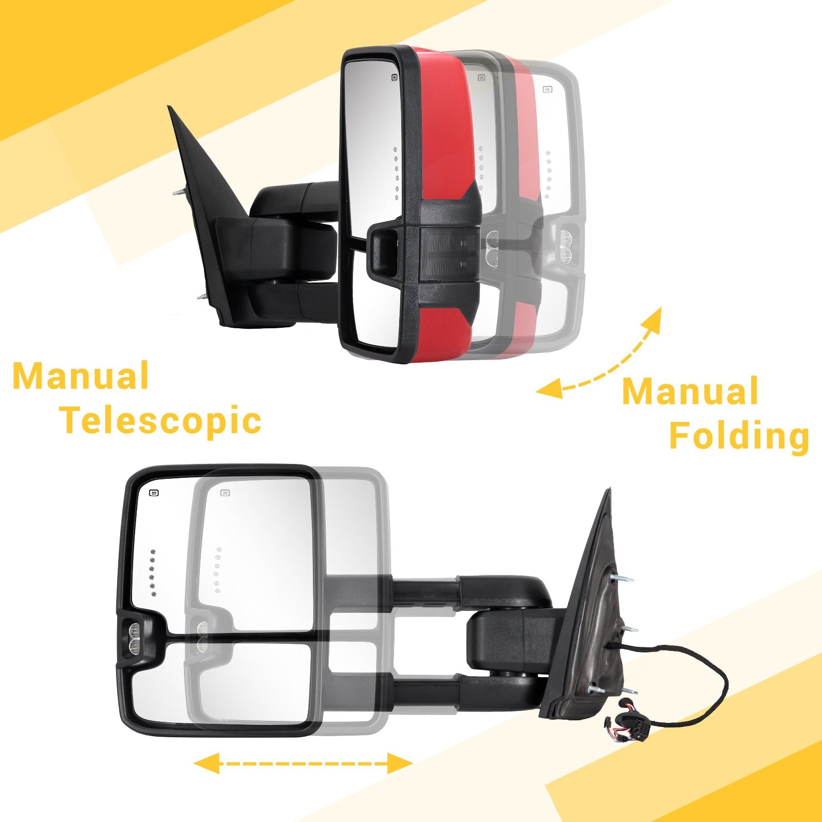 Sanooer-Basic-Towing-Mirror-2014-2018-CHEVY-Silverado-GMC-Sierra-painted-red-manual-telescopic-folding