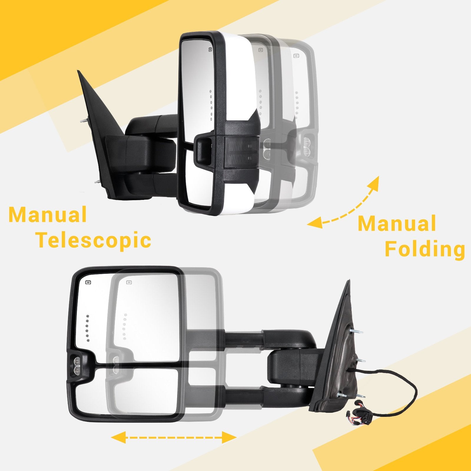 Sanooer-Basic-Towing-Mirror-2014-2018-CHEVY-Silverado-GMC-Sierra-painted-white-manual-telescopic-folding