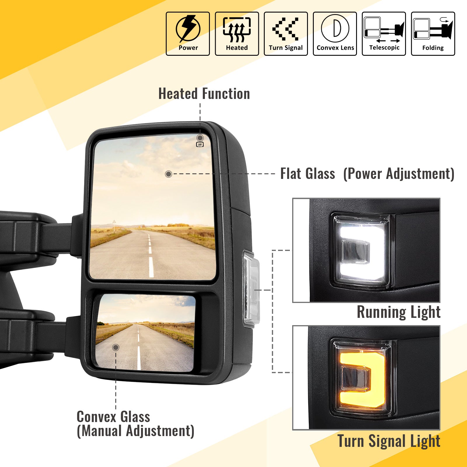 Sanooer-Custom-1999-2016-F250-F550-Towing-Mirror-U-Light-Chrome-Inside-functions