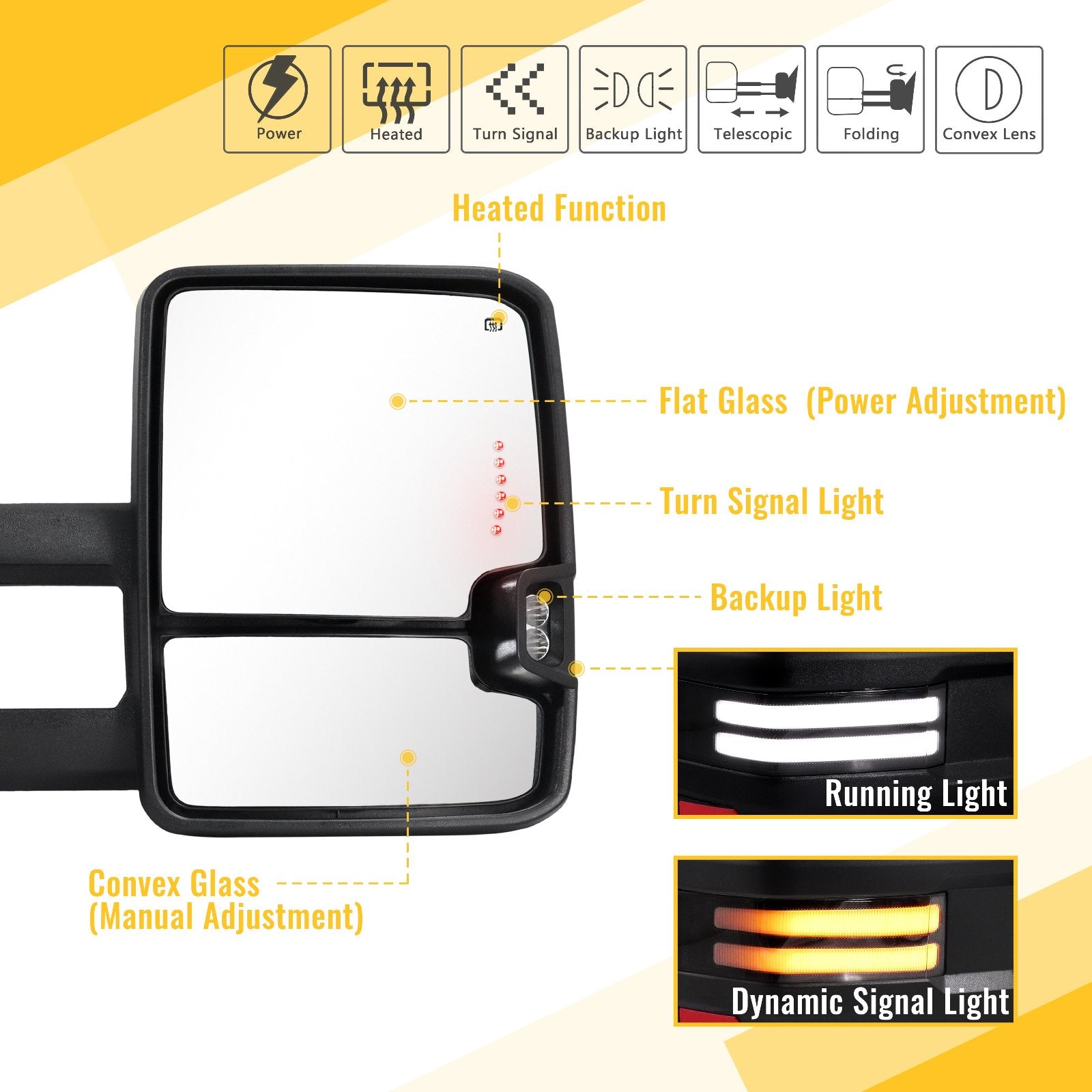 Sanooer-Switchback-Towing-Mirror-2007-New-body-2013-Chevy-Silverado-GMC-Sierra-painted-red-functions