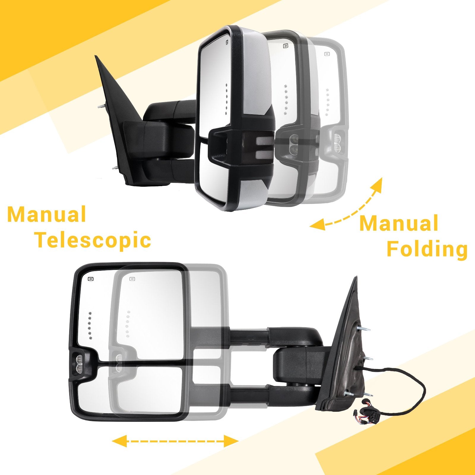 Sanooer-Switchback-Towing-Mirror-2014-2018-CHEVY-Silverado-GMC-Sierra-Silver-Painted-manual-telescopic-folding