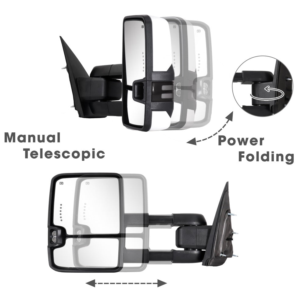 Custom Extendable Telescopic Towing Mirror for 2014 - 2019 CHEVY Silverado GMC Sierra etc.