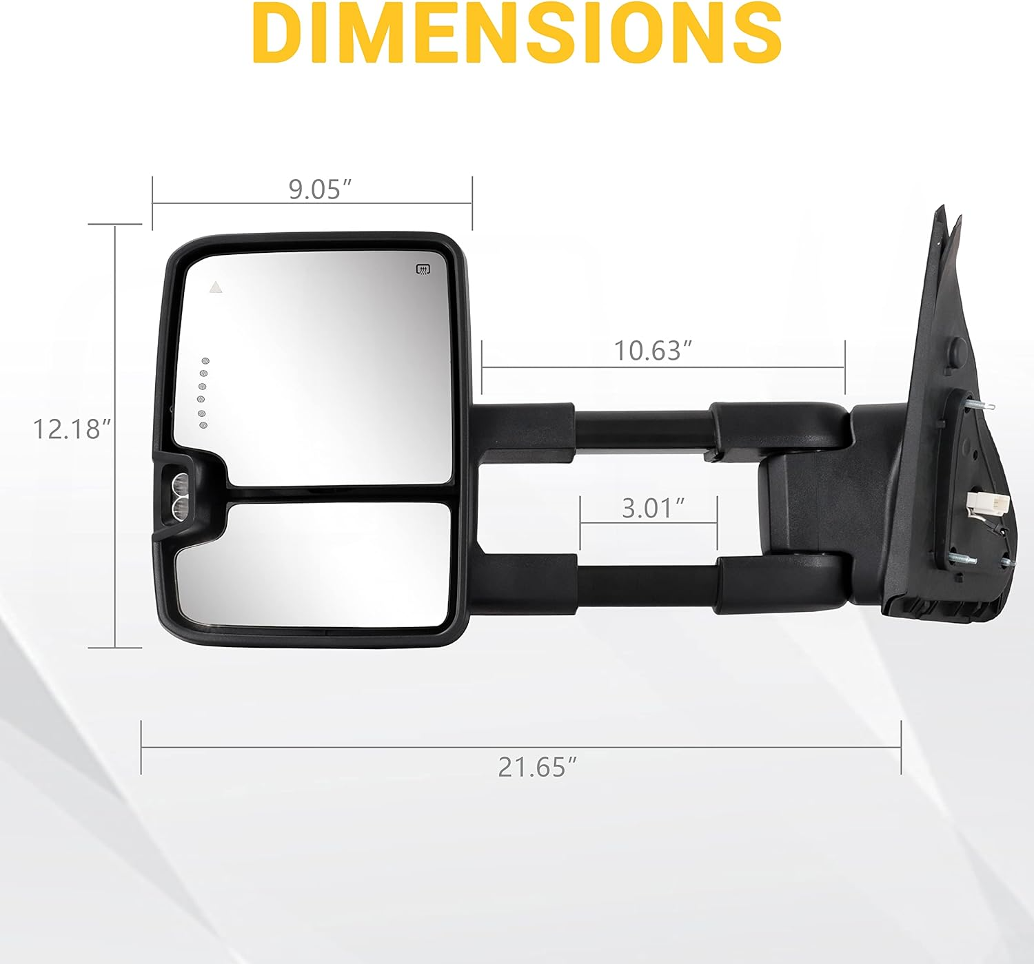 Switchback-Towing-Mirrors-for-2007-2021-Toyota-Tundra-painted-white-heated-dimensions